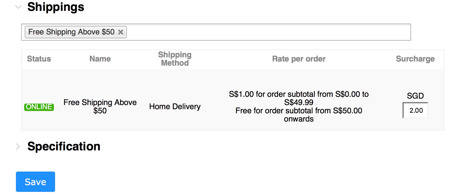 Product Shipping Surcharge